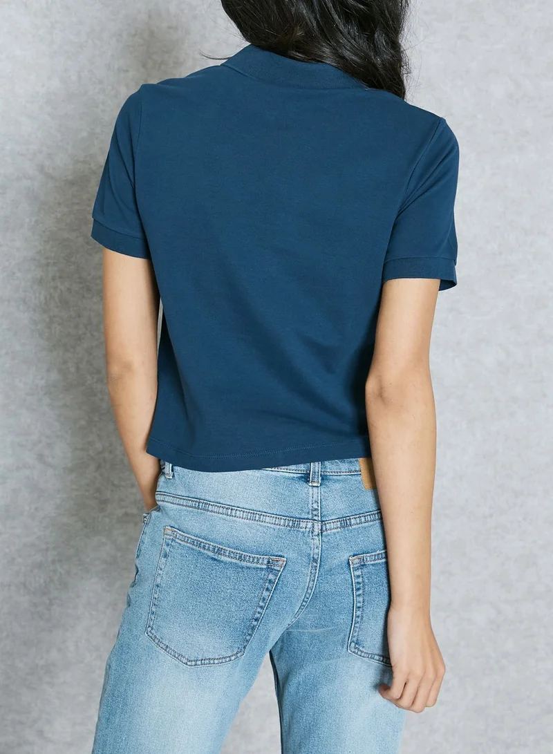 Lacoste L!VE Zip Detail Cropped Polo Shirt