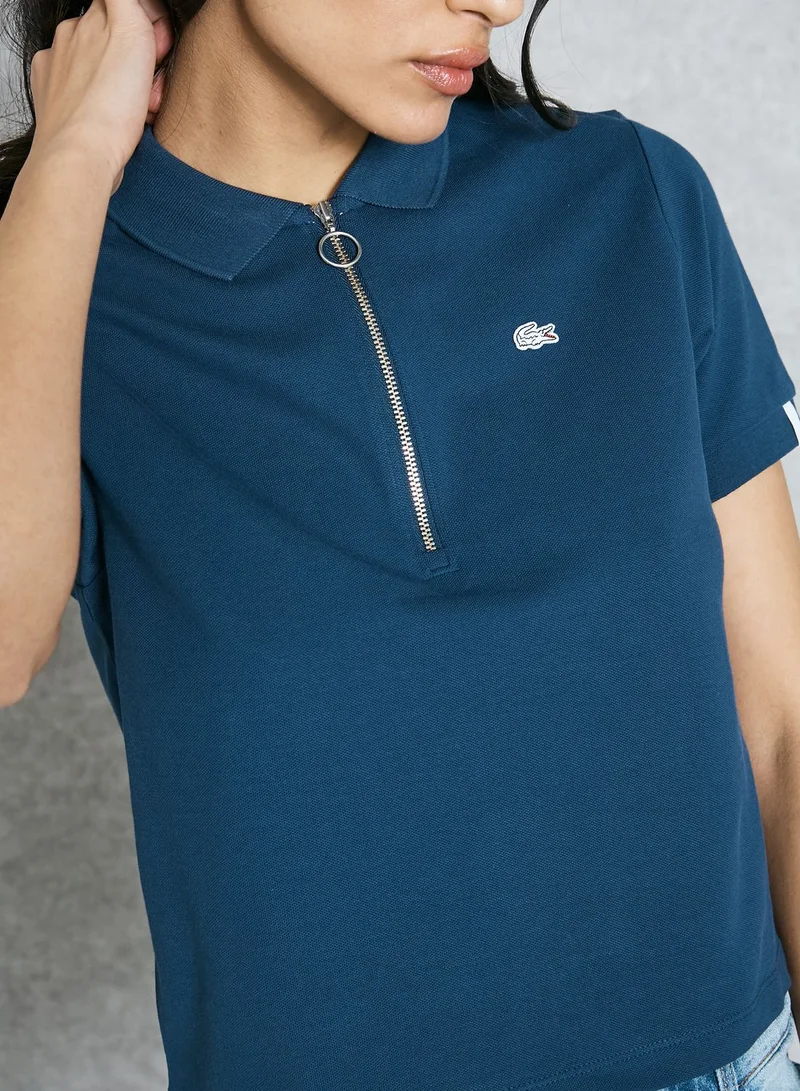 Lacoste L!VE Zip Detail Cropped Polo Shirt