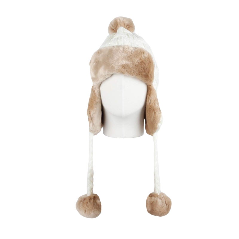 WITHMOONS Fleece Lining Thick Cable Knit Beanie Hat Earflaps Cap FZ70022 (Ivory) - Image 2
