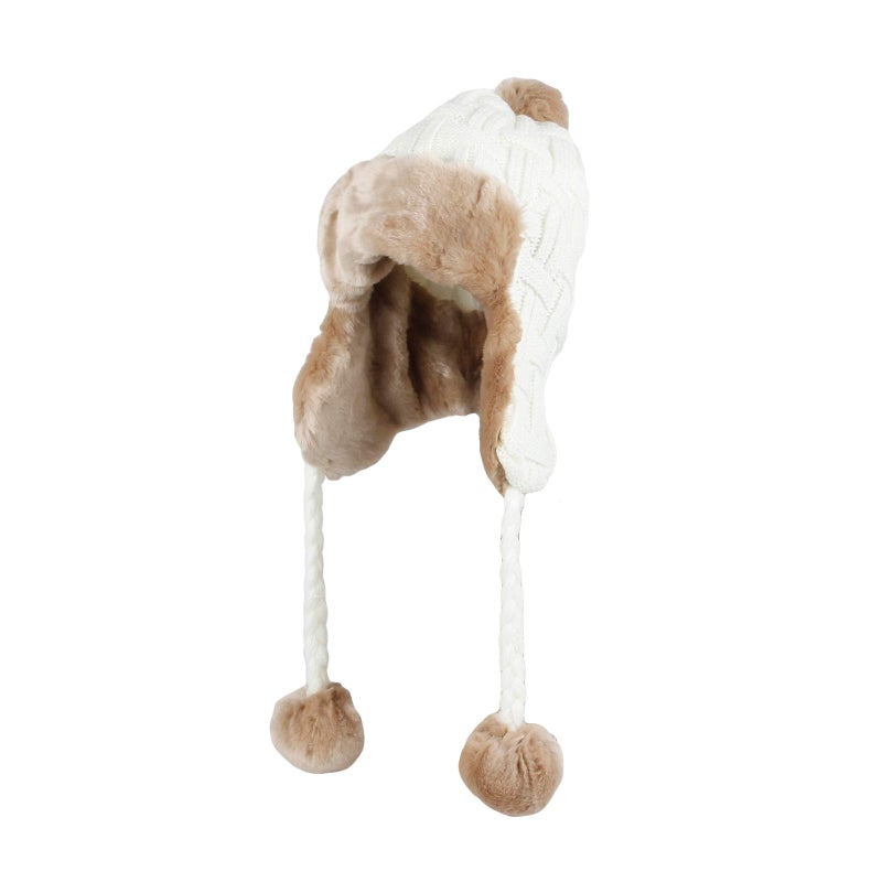 WITHMOONS Fleece Lining Thick Cable Knit Beanie Hat Earflaps Cap FZ70022 (Ivory) - Image 1