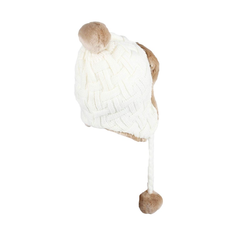 WITHMOONS Fleece Lining Thick Cable Knit Beanie Hat Earflaps Cap FZ70022 (Ivory) - Image 4