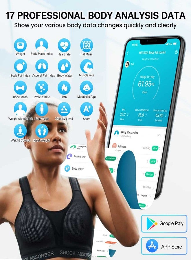 HEYAXA Smart Scale for Body Weight, Digiatl Weight Scale with Large LCD Display, 17 Body Composition Analyzer Sync to APP, Bathroom Body Fat Scale for BMI, BMR, Heart Rate, 400lb,White. - Image 2