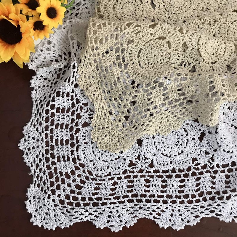 Hetao 100% Cotton Handmade Crochet Square Tablecloth Doilies Lace Table Covers,White, 19 Inch - Image 4