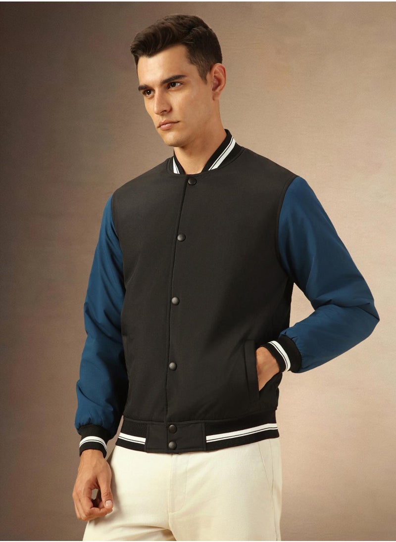 Dennis Lingo Men's Black 100% Polyester Colour Blocked Regular Fit Jacket  - Image 2