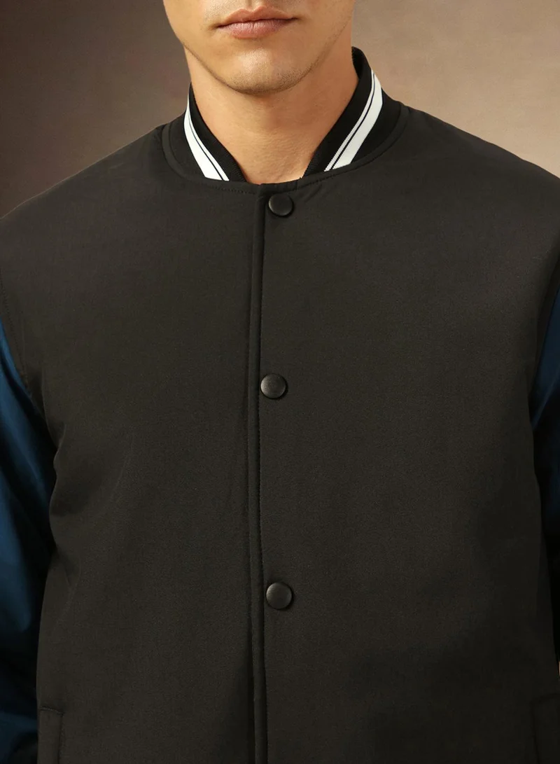 Dennis Lingo Men's Black 100% Polyester Colour Blocked Regular Fit Jacket