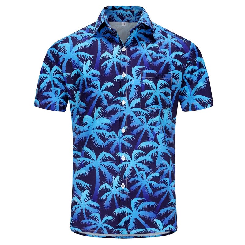 KYKU Mens Hawaiian Shirts Funny Summer Beach Slim Fit Tropical Shirt Blue - Image 3