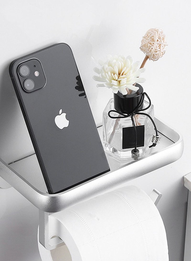 Y&D Toilet Storage Rack Tissue Holder Self Adhesive Bathroom Mobile phone Roll Paper Shelf Perforation-free Aluminum Sliver - Image 1