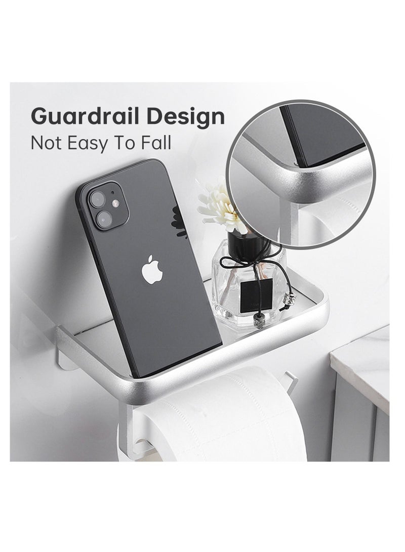 Y&D Toilet Storage Rack Tissue Holder Self Adhesive Bathroom Mobile phone Roll Paper Shelf Perforation-free Aluminum Sliver - Image 4