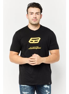 LAMBORGHINI Men Crew Neck Short Sleeves Brand Logo T-shirt, Black  - Image 1
