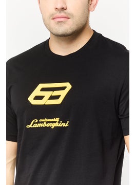 LAMBORGHINI Men Crew Neck Short Sleeves Brand Logo T-shirt, Black  - Image 3