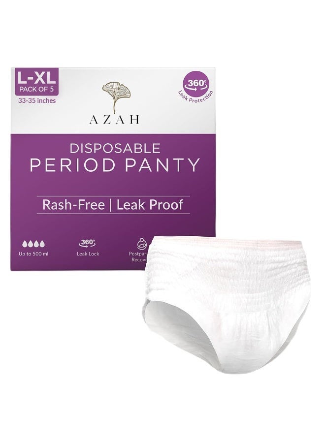 Azah Period Panty for Girls [L-XL, Pack of 5] | Leak Proof & Rash Free | Disposable Period Panty for Women Heavy Flow | 12 Hrs Protection | Super Absorbent 360° Coverage | All Night Protection - Image 1