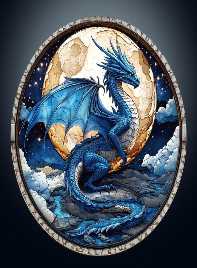 DOCRAGI Wooden Puzzles for Adults - Moonlit Blue Dragon Wooden Jigsaw Puzzle - Unique Shape 3D Vision Wood Puzzles Adult - Christmas Birthday Gifts for Adults/Friends/Family - 300pcs 13.4 * 13.4in - Image 1