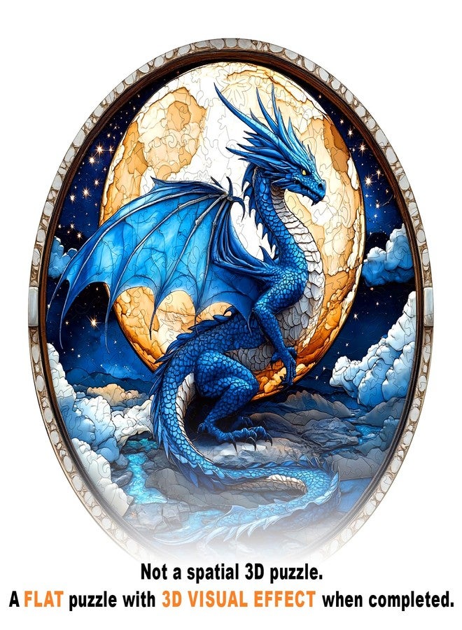 DOCRAGI Wooden Puzzles for Adults - Moonlit Blue Dragon Wooden Jigsaw Puzzle - Unique Shape 3D Vision Wood Puzzles Adult - Christmas Birthday Gifts for Adults/Friends/Family - 300pcs 13.4 * 13.4in - Image 2