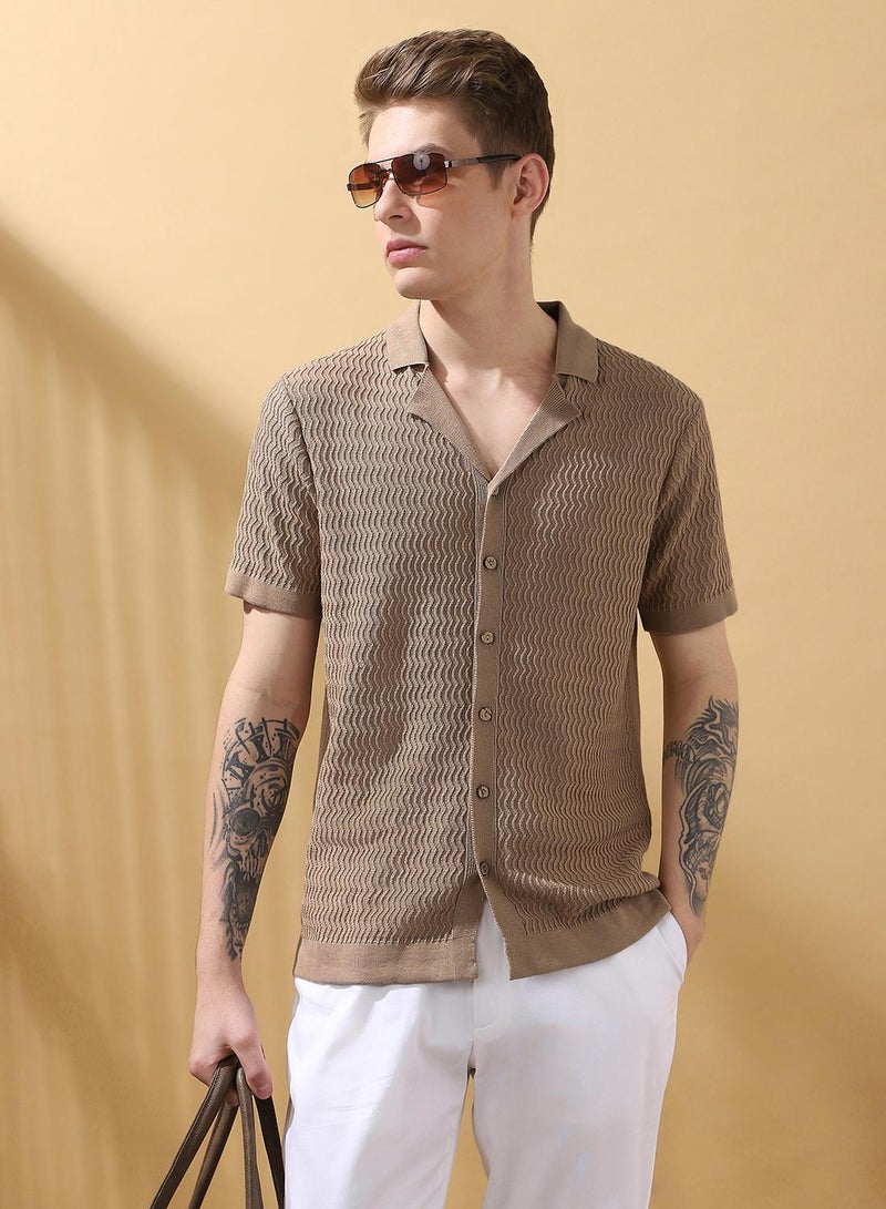 Dennis Lingo Men's Oat Milk 100% Cotton Textured Regular Fit T-Shirt  - Image 1
