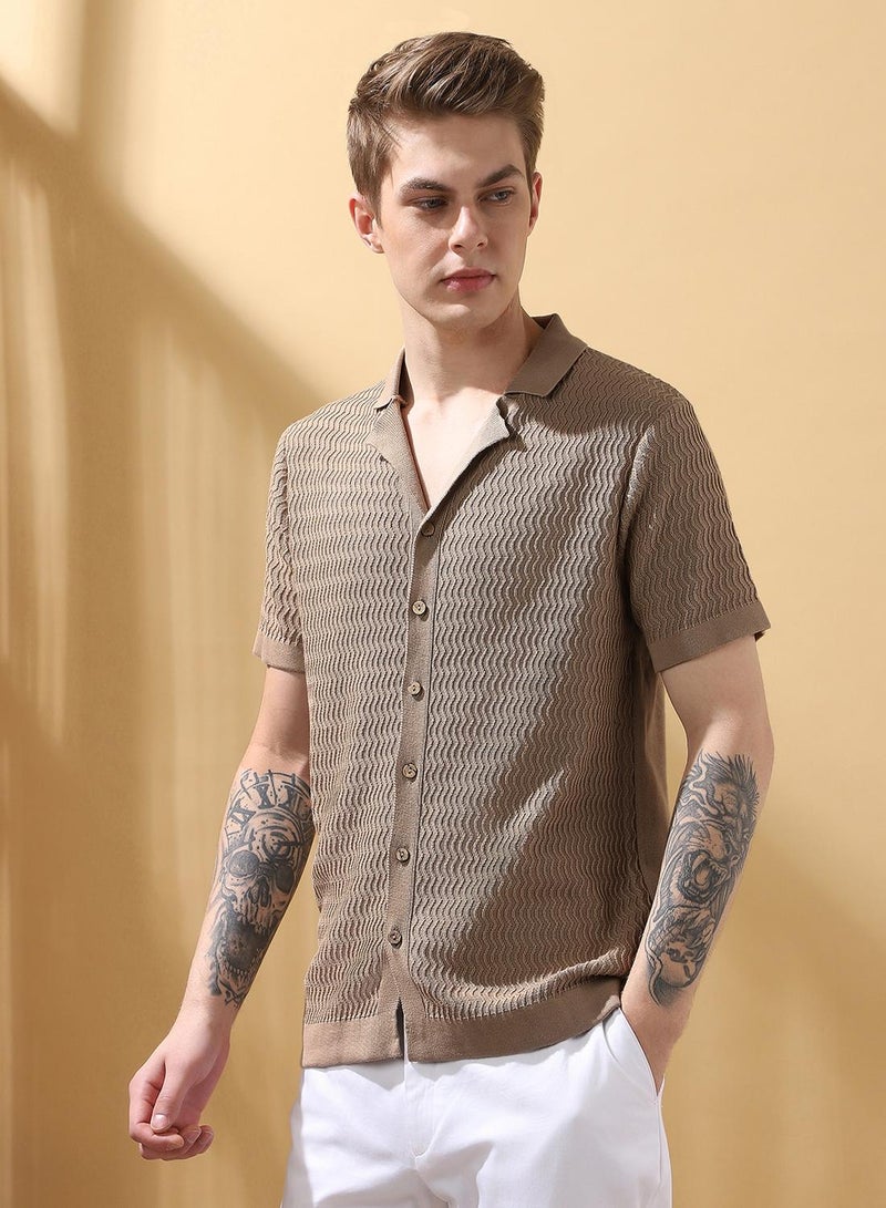 Dennis Lingo Men's Oat Milk 100% Cotton Textured Regular Fit T-Shirt  - Image 2