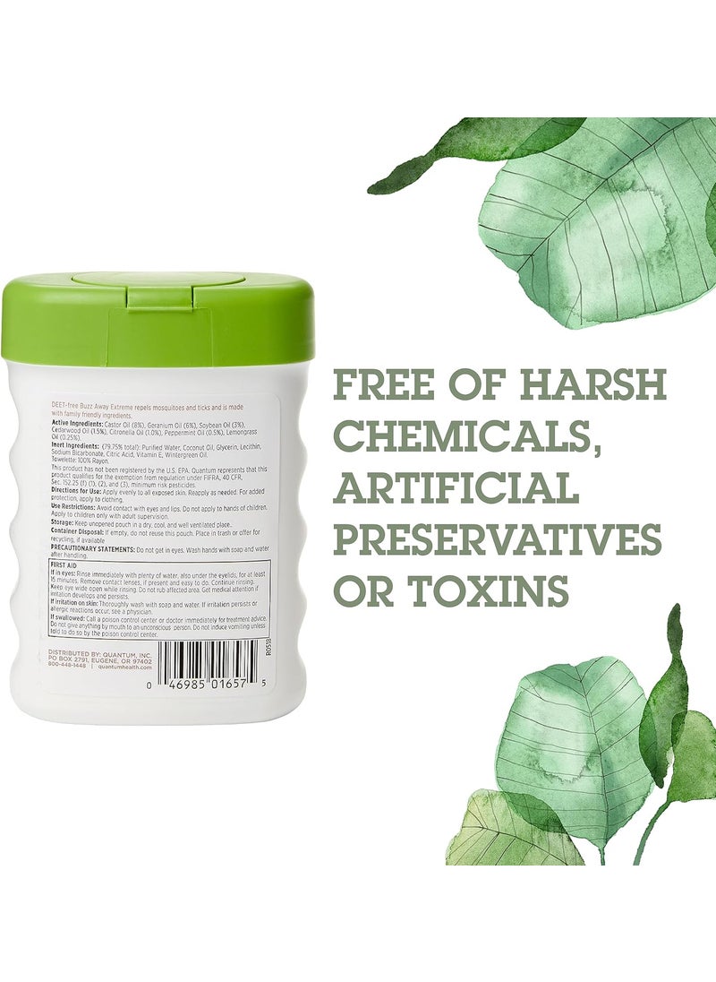 Quantum Quantum Health Buzz Away Extreme Towelettes  DEETfree Insect Repellent Wipes Essential Oils  Pop Up Dispenser Small Children and Up 25 Count  - Image 2