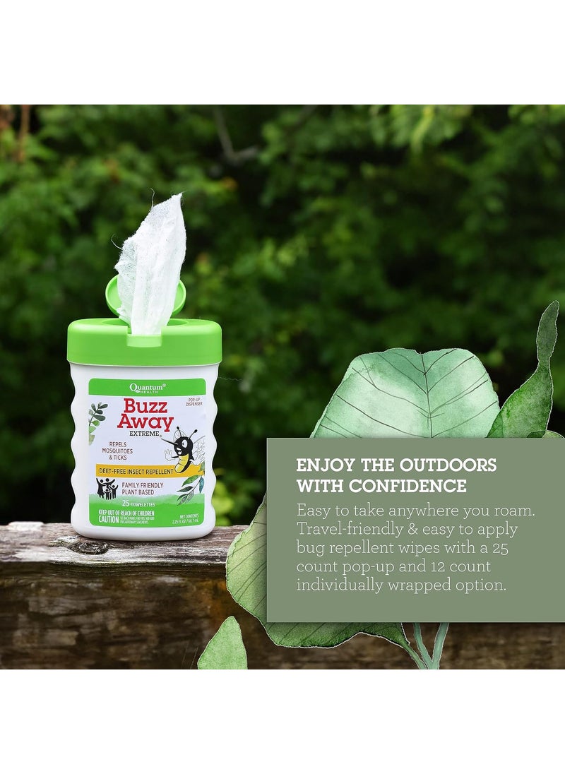 Quantum Quantum Health Buzz Away Extreme Towelettes  DEETfree Insect Repellent Wipes Essential Oils  Pop Up Dispenser Small Children and Up 25 Count  - Image 3