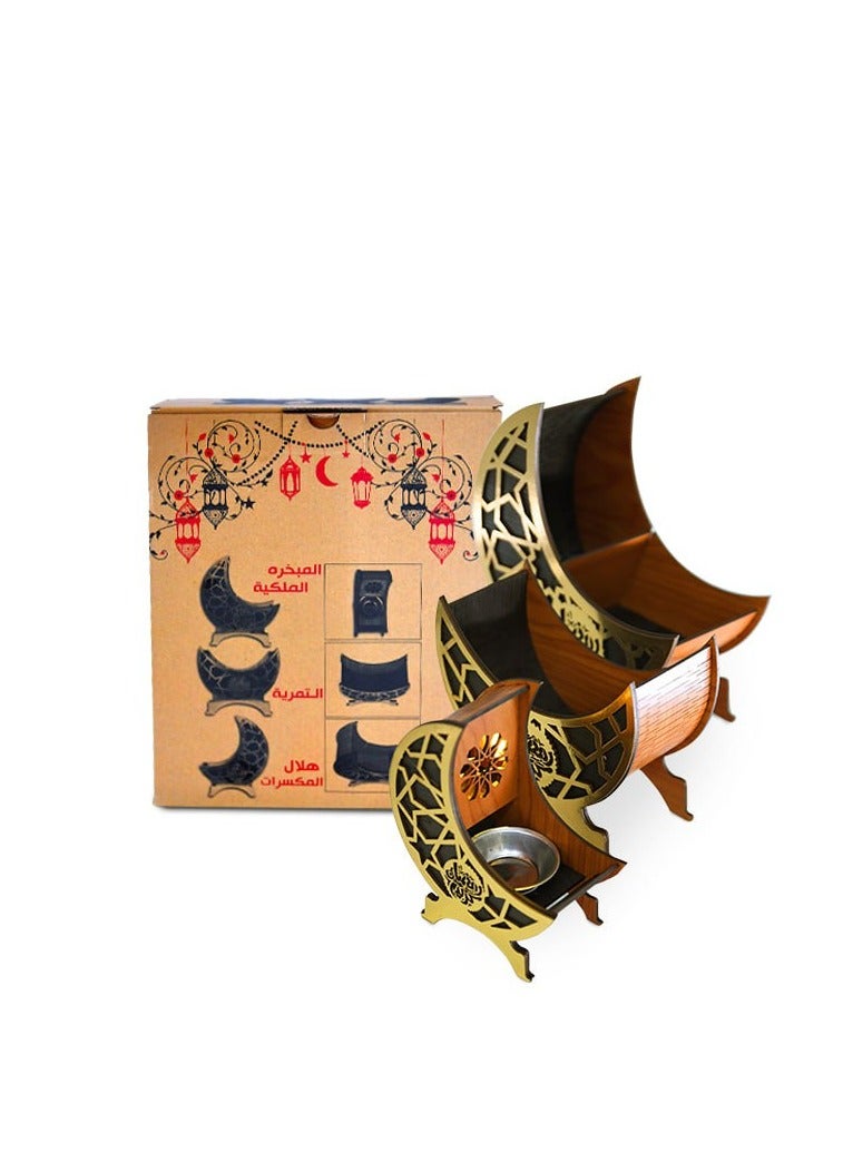 طقم ديكور خشبي رمضاني (حامل مبخرة + وعاء حلوى + حامل مناديل)  - Image 1