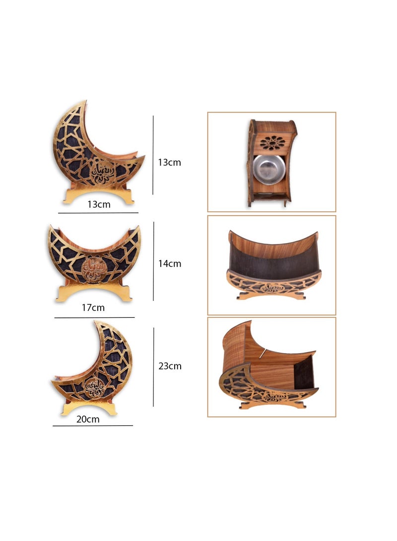 طقم ديكور خشبي رمضاني (حامل مبخرة + وعاء حلوى + حامل مناديل)  - Image 3