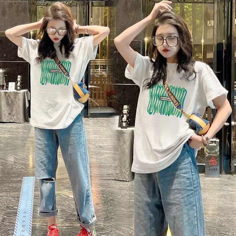2023 Summer New T-shirt Women's Loose Midi Large Short-sleeved Top Ins Trendy Korean Casual All-match T-shirt - Image 5