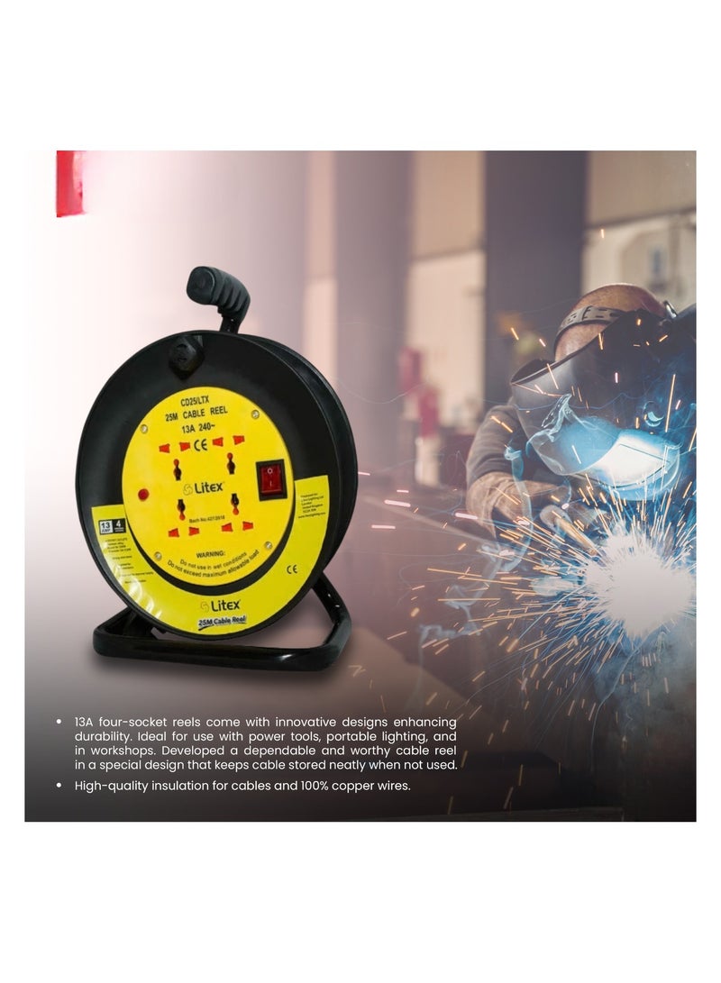 كابل كهربائي موثوق به 50 متر بكرة 13A 4 مآخذ تمديد بكرة الكابلات