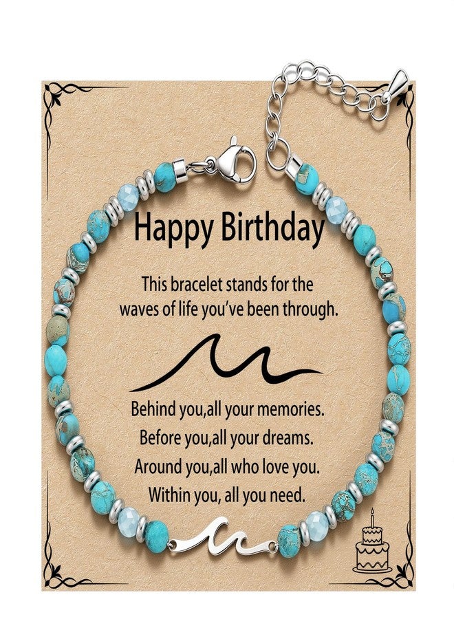 QILMILY Wave Bracelet for Women, Bestie Birthday Gifts for Women, Birthday Bracelet for Women, Turquoise Beaded Bracelets, Women BirthdayJewelry Gift Ideas - Image 1