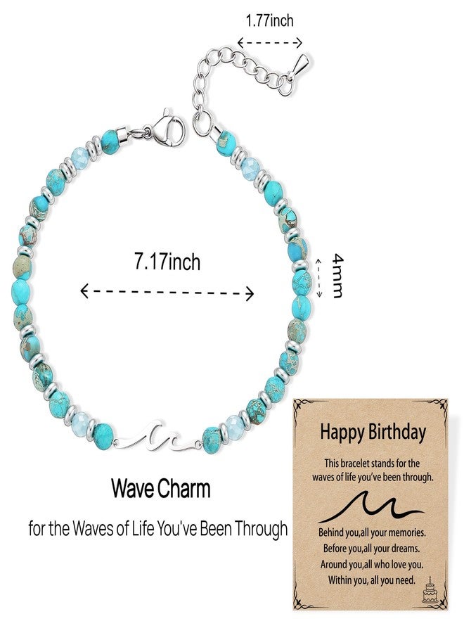 QILMILY Wave Bracelet for Women, Bestie Birthday Gifts for Women, Birthday Bracelet for Women, Turquoise Beaded Bracelets, Women BirthdayJewelry Gift Ideas - Image 5