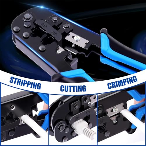 FEDUS Ethernet Crimp Tool,Cat5 Cat5e Cat6 Crimping tool for UTP 8P/RJ45 and 6P/RJ12 4P/RJ11 connectors Crimp, Cut, Strip Tool,Professional Network Crimper Cutter Stripper, Network Wire Stripper Black - Image 2