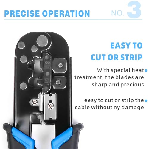 FEDUS Ethernet Crimp Tool,Cat5 Cat5e Cat6 Crimping tool for UTP 8P/RJ45 and 6P/RJ12 4P/RJ11 connectors Crimp, Cut, Strip Tool,Professional Network Crimper Cutter Stripper, Network Wire Stripper Black - Image 5