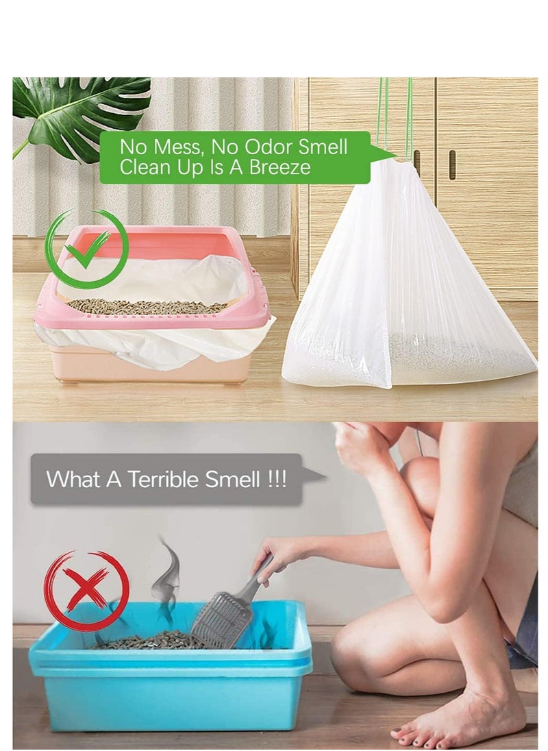 ECVV - ECVV 2 Roll Cat Litter Box Liners Disposable Bags with Drawstring for Cat Kitty Pet Waste Litter Box Bag, Extra-Thick Scratch Resistant (L) - Image 1