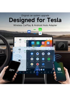 KASTWAVE محول CarPlay اللاسلكي لأندرويد أوتو لطراز Tesla Y &amp; Model 3، ترقية بدون فقدان للسيارة الأصلية للهواتف Apple/Android، شبكة WiFi ثنائية النطاق 2.4G+5G، أسود  - Image 2