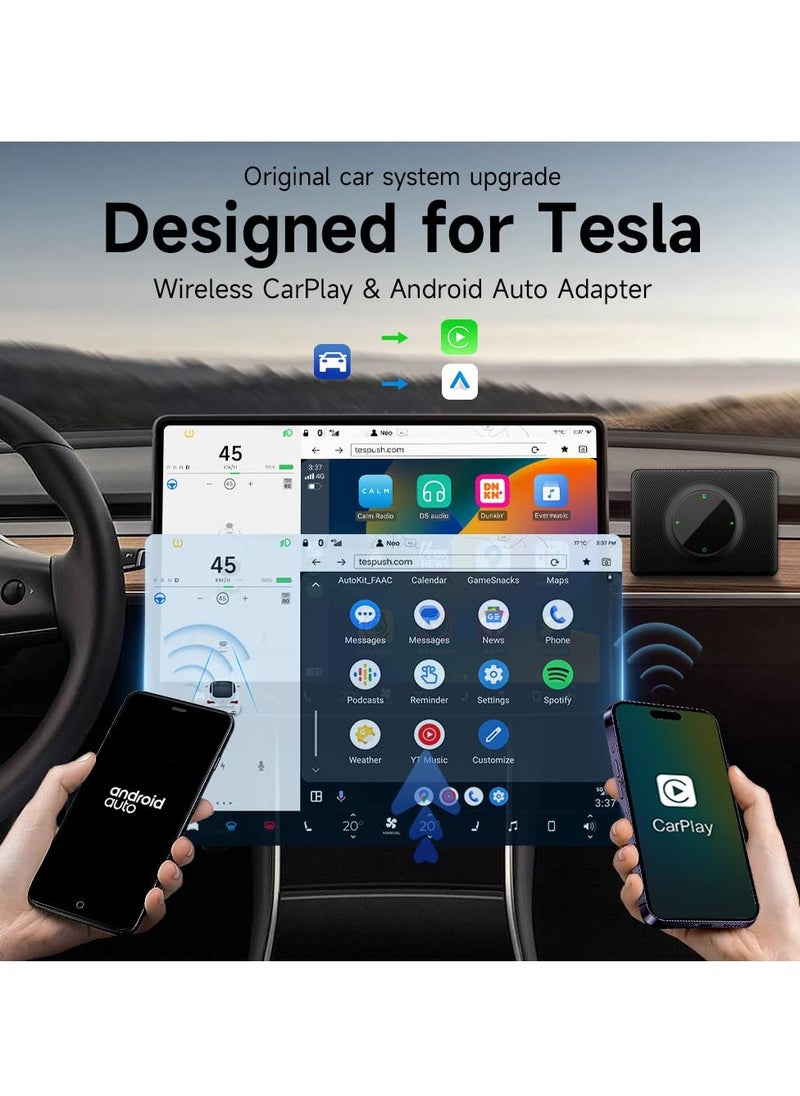 KASTWAVE - Wireless CarPlay Android Auto Adapter for Tesla Model Y & Model 3, Lossless Upgrading of The Original Vehicle for Apple/Android Phones,2.4G+5G Dual Band WiFi, Black - Image 1