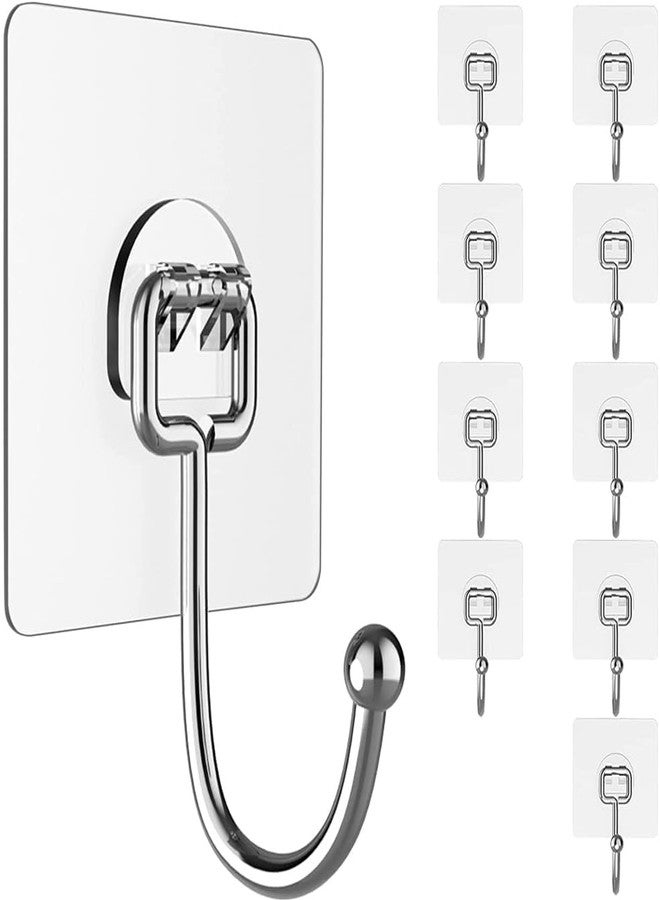 EXPORTTANZA 10Pcs 15Kg (Max) Adhesive Hooks Heavy Duty Wall Hooks Self Adhesive Hooks Large Plastic Hooks Stick On Transparent Waterproof Hooks for Home Kitchen Bathroom - Image 1