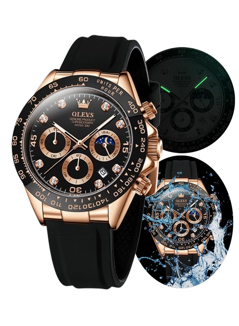 أوليفز ساعات OLEVS للرجال كرونوغراف كوارتز، هيكل ذهبي مع تاريخ اليوم، ساعة معصم مقاومة للماء من الفولاذ المقاوم للصدأ، ساعات مضيئة للرجال، أزياء، ترفيه - Image 1