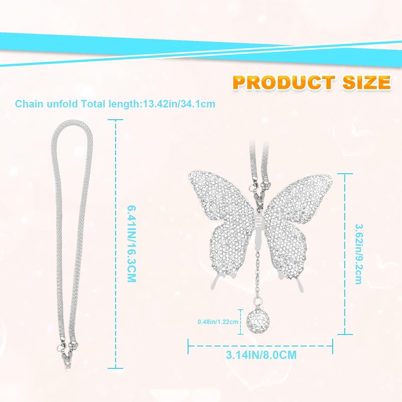 NOTISH Bling Butterfly Diamond Car Hanging Accessories, Crystal Auto Rear View Mirror Charms, Charms Good Luck Gifts Amulet Ornament Hanging Interio Car Decoration for Women Interior(White) - Image 2