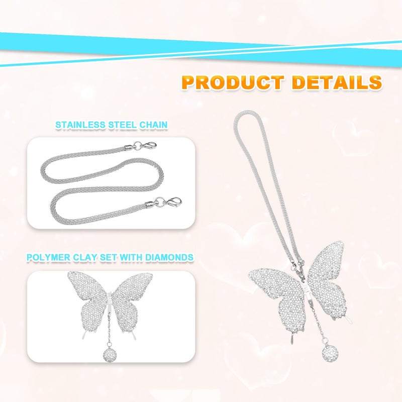 NOTISH Bling Butterfly Diamond Car Hanging Accessories, Crystal Auto Rear View Mirror Charms, Charms Good Luck Gifts Amulet Ornament Hanging Interio Car Decoration for Women Interior(White) - Image 3