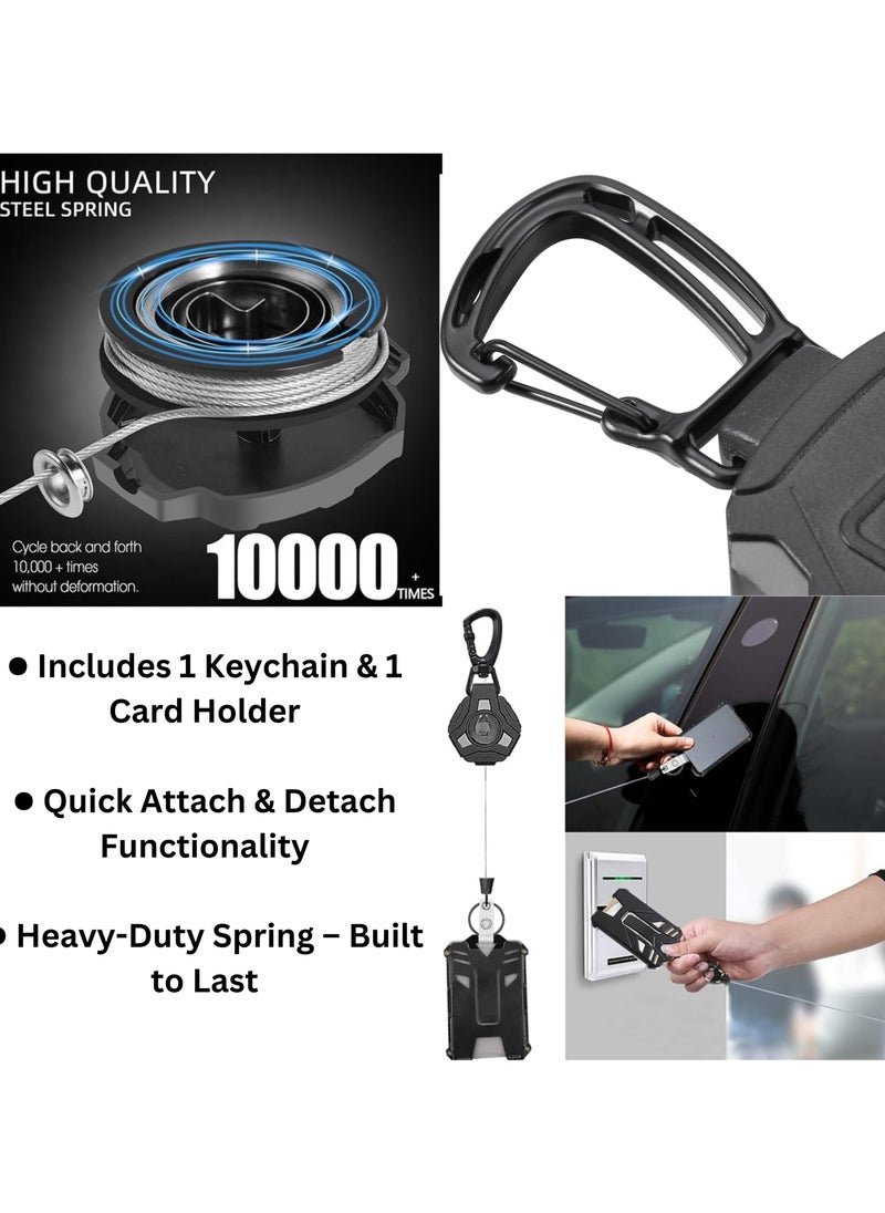 KeyChain with ID Badge Holder | Retractable Clip, Durable Lanyard, Vertical Card Holder, Secure Key Ring for Work, Office, Travel, Conferences