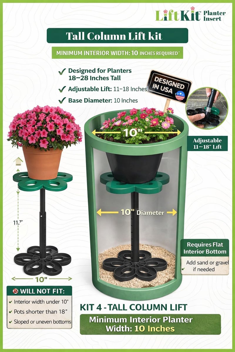 Lift Kit Planter Insert Tall Column Plant Riser Fill Bottom of Tall Flower Pots and Large Plant Containers | Indoor and Outdoor (11-17" Rise, 10" Base, 10" Top) - Image 2