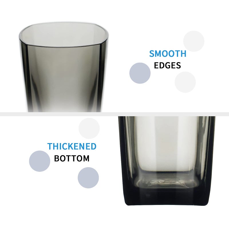 Top-spring 20-Ounce Reusable Plastic Water Tumbler, Clear Shatterproof Drinking Glasses, BPA Free, Set of 6 (20 Oz, Gray) - Image 2