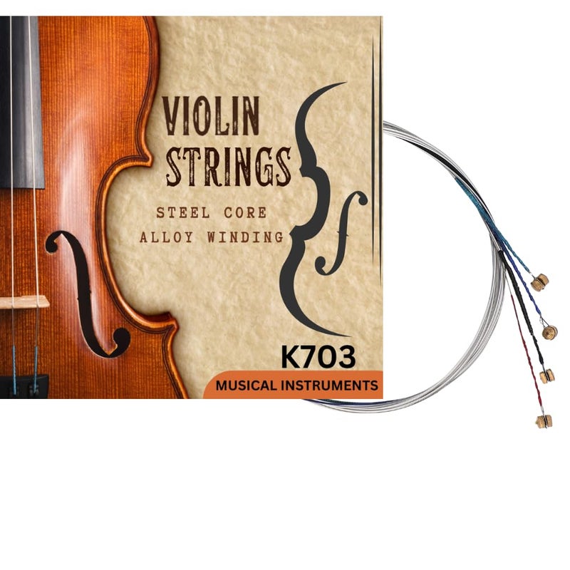 Device Of Urban Infotech أوتار كمان 4/4 مجموعة كاملة من أوتار الكمان (G D A E) 4 أوتار كلاسيكية فضية مع نواة فولاذية ورأس كروي مطلي بالنيكل بديل لأوتار الكمان - Image 1