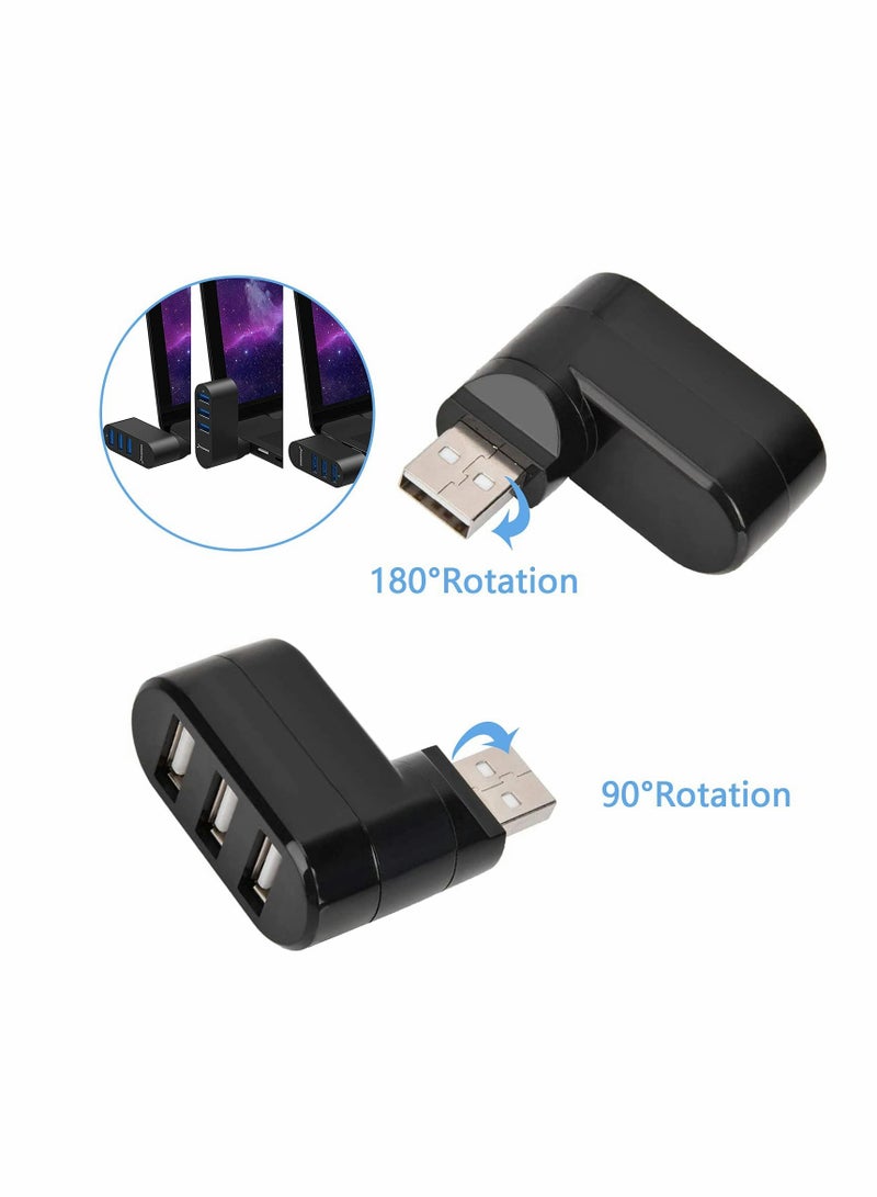 USB Hub,Mini USB 3 Port Compact Portable Rotatable HUB,USB Hub Dock [90°/180° Degree Rotatable] for Flash Drive Mobile HDD PC Laptop Notebook and More-Black