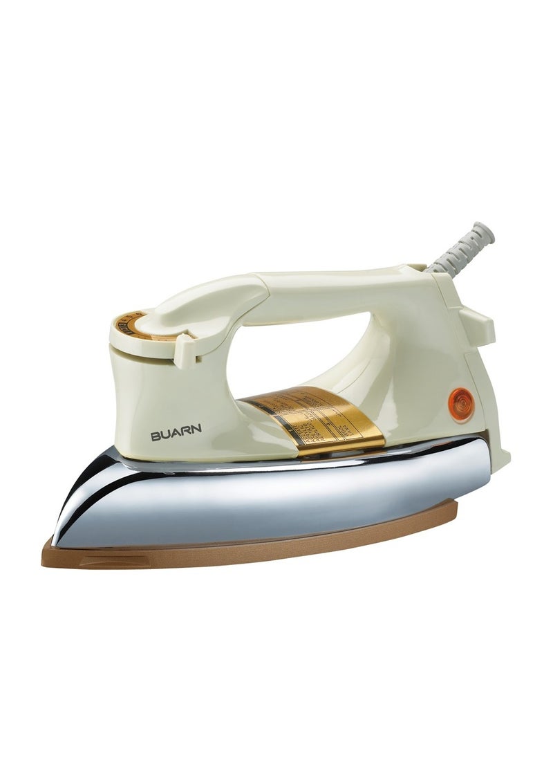 BUARN PROFESSIONAL Buarn Professional 1200W Dry Heavy Iron (2KG) – NI-A201 with Non-Stick Gold Ceramic Coating Soleplate, Auto Off Thermostat, Indicator Light, Silver Chrome Plated Metal Cover, and Plastic Handle, 220-240V, 50/60Hz – Durable and Efficient for Heavy Duty Ironing  - Image 1