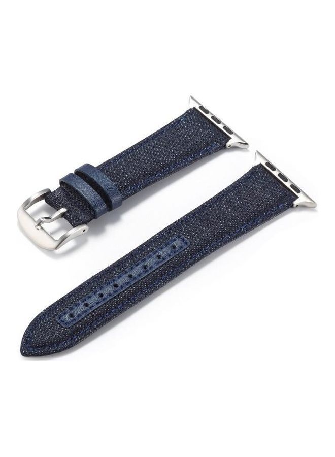 NIBEMINENT Denim Watchband For Apple Watch Series 7 41mm/6 & Se 5 4 40mm/3 2 1 38mm Dark Blue - Image 1