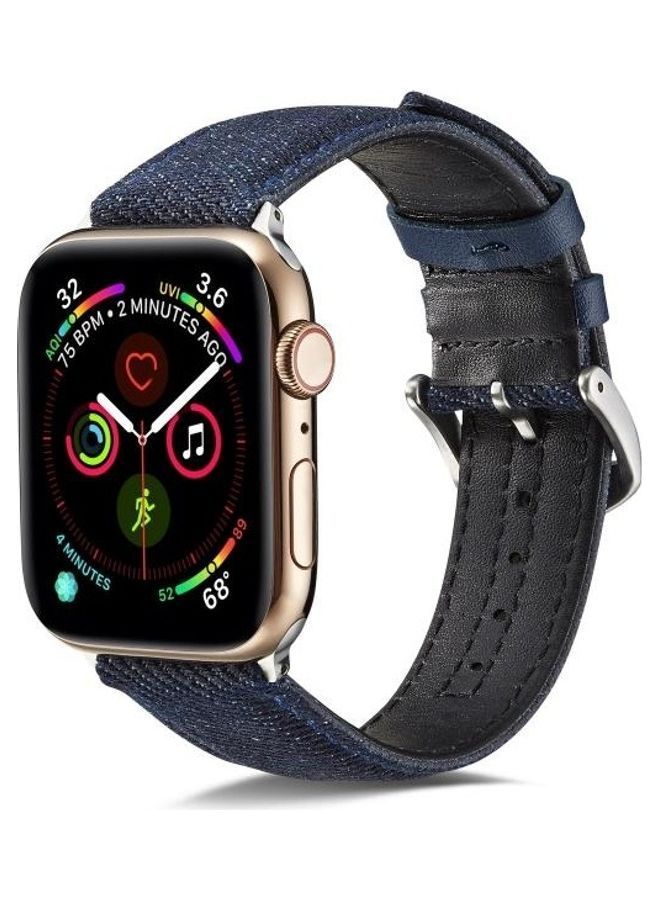 NIBEMINENT Denim Watchband For Apple Watch Series 7 41mm/6 & Se 5 4 40mm/3 2 1 38mm Dark Blue - Image 5