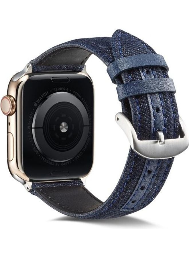 NIBEMINENT Denim Watchband For Apple Watch Series 7 41mm/6 & Se 5 4 40mm/3 2 1 38mm Dark Blue - Image 3