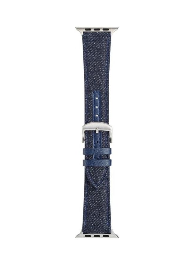 NIBEMINENT Denim Watchband For Apple Watch Series 7 41mm/6 & Se 5 4 40mm/3 2 1 38mm Dark Blue - Image 2