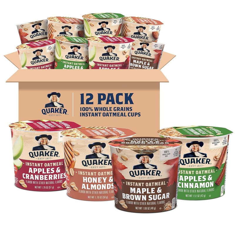 Quaker أكواب الشوفان الفوري من كويكر، مجموعة متنوعة من 4 نكهات، 1.76 أونصة (عبوة من 12) - Image 1