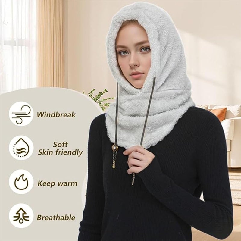Winter windproof and warm mask, unisex fleece-lined ski mask, including facial warm cover, hat, scarf function, green - Image 4