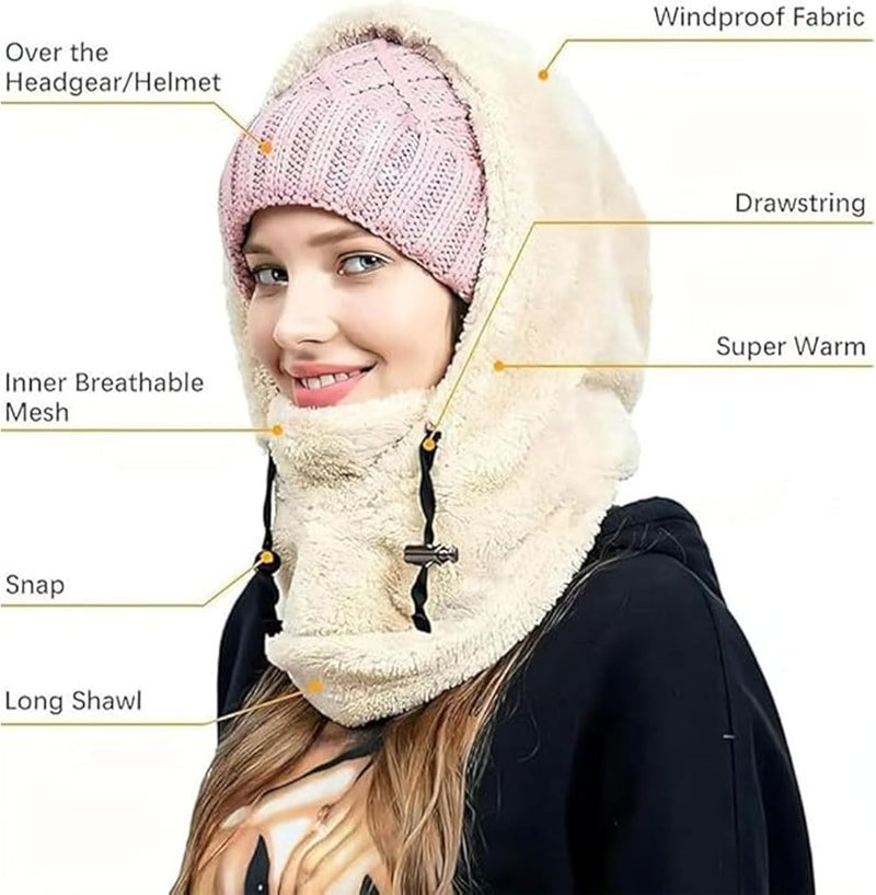 Winter windproof and warm mask, unisex fleece-lined ski mask, including facial warm cover, hat, scarf function, green - Image 3
