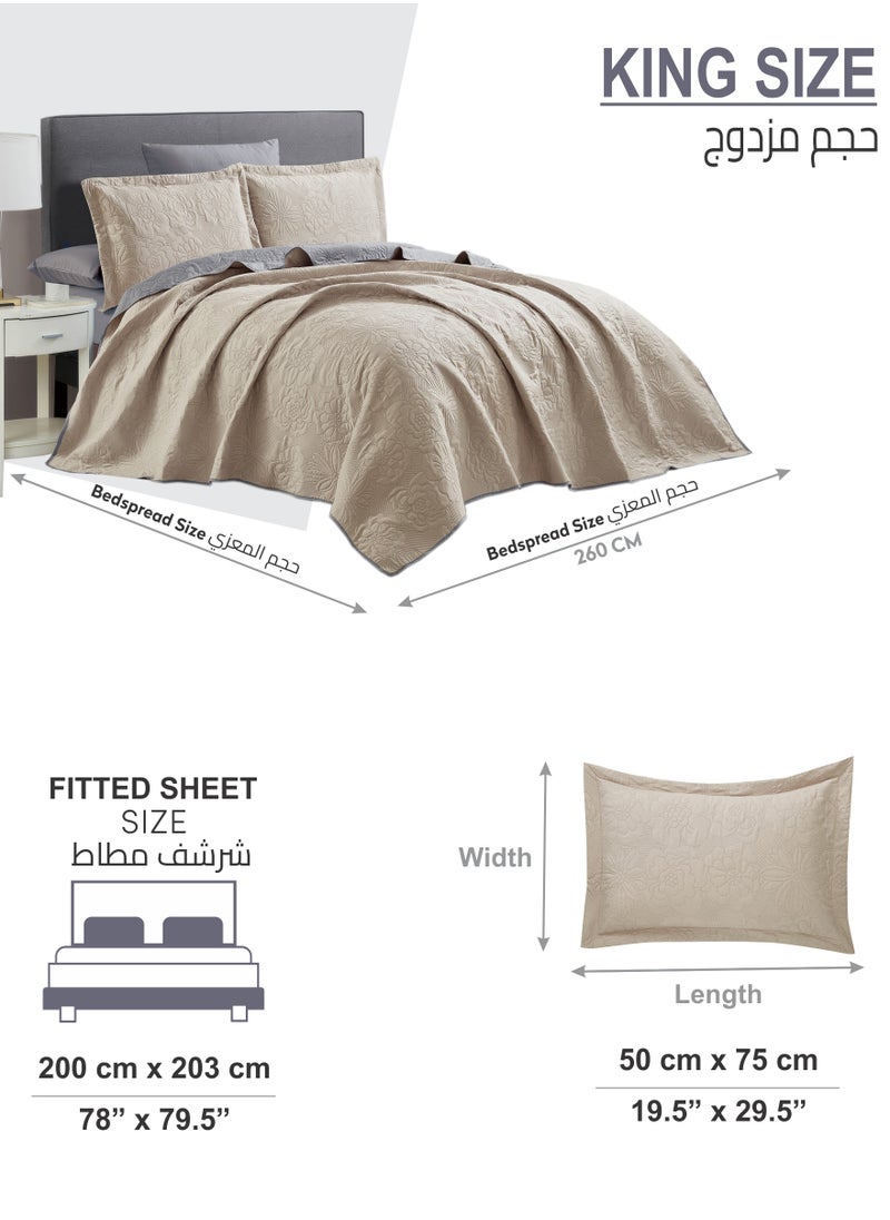 Donetella - Bedspread Coverlet Set 6-Pcs King Size Bed Fits(200 X 200 Cm) Soft Luxurious Reversible Compressed Comforter With Fitted Sheet Pillow Sham And Pillowcases, - Image 1